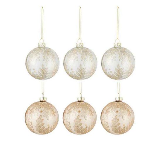 Lot De 6 Boules De Noël "feuilles" 8cm Beige et Or