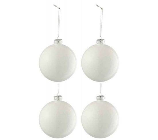 Lot De 4 Boules De Noël "verre Épais" 10cm Blanc