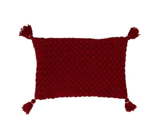 Coussin Déco à Franges "crochet" 40x60cm Rouge