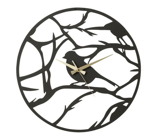 Horloge Murale En Métal "oiseau" 49cm Noir