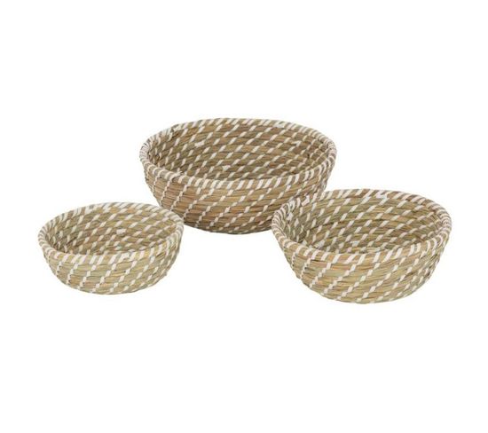 Lot De 3 Coupelles Déco "daren" 32cm Naturel Et Blanc