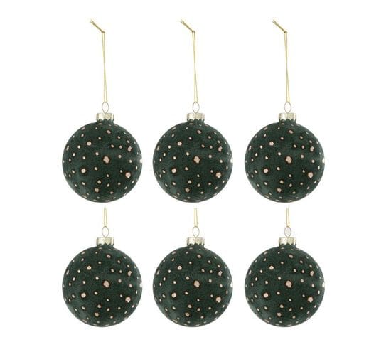 Lot De 6 Boules De Noël Velours "ely" 8cm Vert