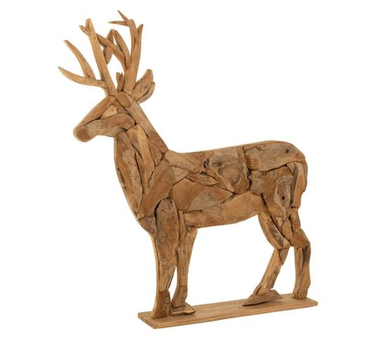 Statue Déco En Bois "cerf" 140cm Naturel