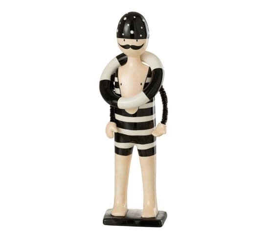 Statuette Déco "nageur Bouée" 34cm Noir et Blanc