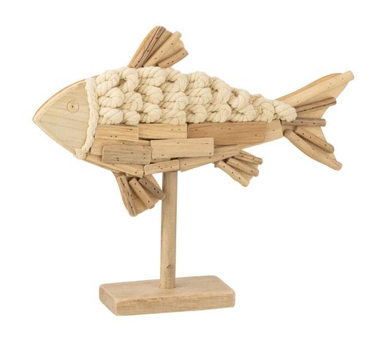 Statuette Déco En Bois Sur Pied "poisson" 40cm Naturel