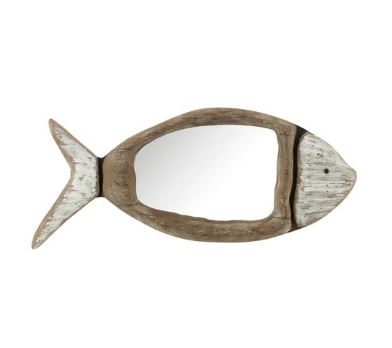 Miroir Mural En Bois "poisson" 73cm Naturel