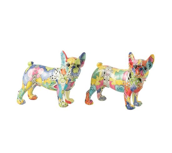 Lot De 2 Statuettes "bulldogs Debout" 24cm Multicolore