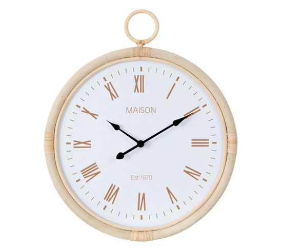 Horloge Murale En Rotin "kyr" 48cm Blanc