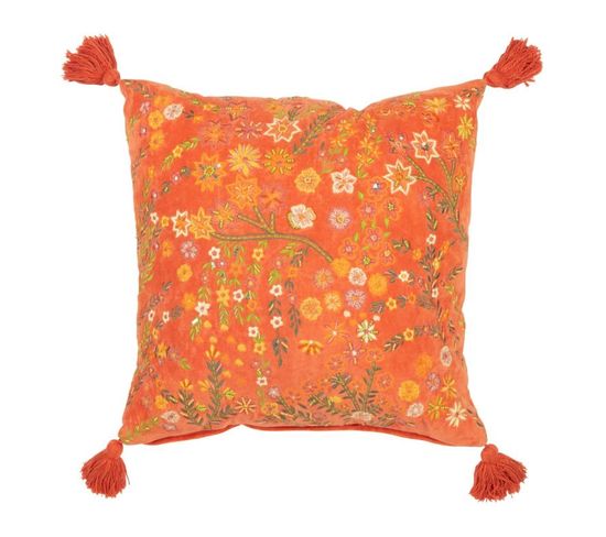 Coussin Velours Design Fleurs "mexican" 50x50cm Orange