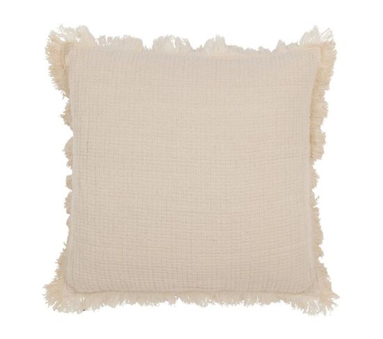 Coussin Déco à Franges "mousseline" 45x45cm Beige Clair