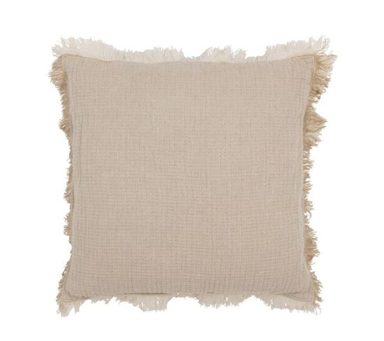 Coussin Déco à Franges "mousseline" 45x45cm Beige Foncé