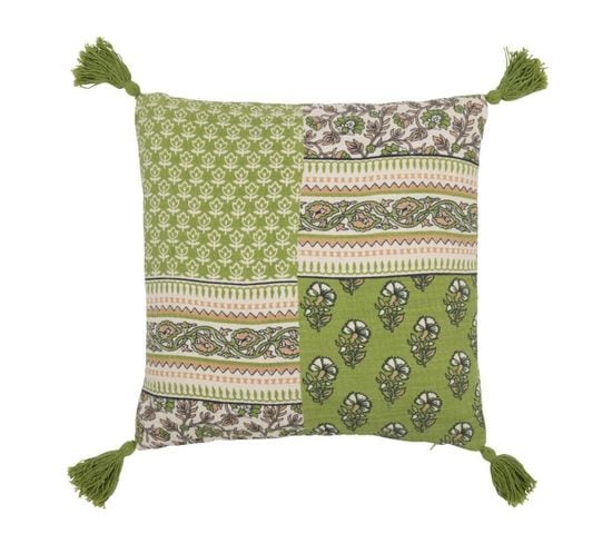 Coussin Déco à Pompons "avocado" 45x45cm Vert