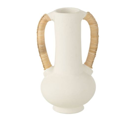 Vase Amphore Déco "léo" 35cm Blanc et Naturel