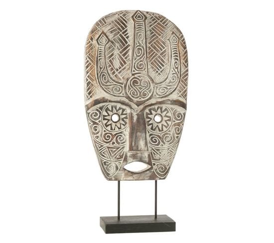 Statue Masque Primitif Sur Pied "zihao" 80cm Naturel