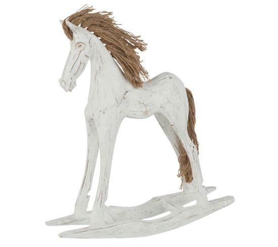 Statuette Déco En Bois "cheval à Bascule" 35cm Blanc