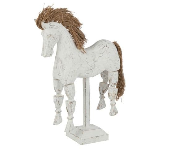 Statuette Déco En Bois "cheval Marionnette" 35cm Blanc