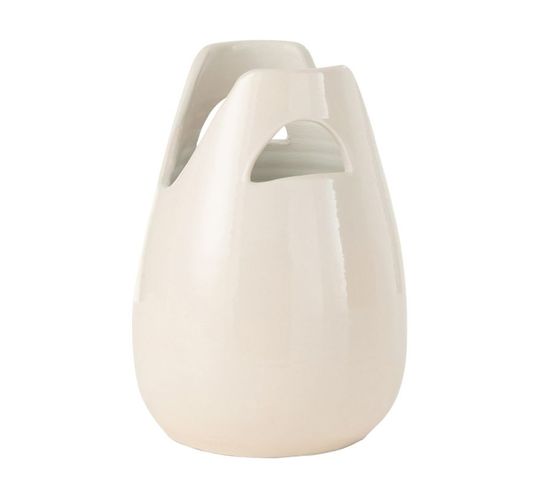 Vase Déco Avec Anses "pure Nature" 30cm Blanc