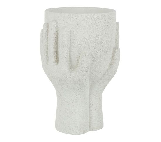 Cache-pot En Ciment "mains" 24cm Blanc