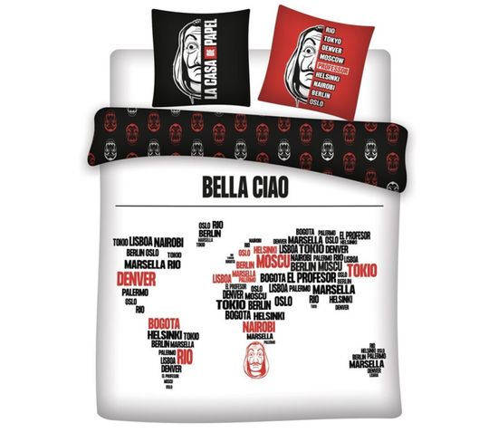 Parure De Lit Double Réversible Série La Casa De Papel - Bella Ciao - Villes Du Monde - 220 Cm X 240