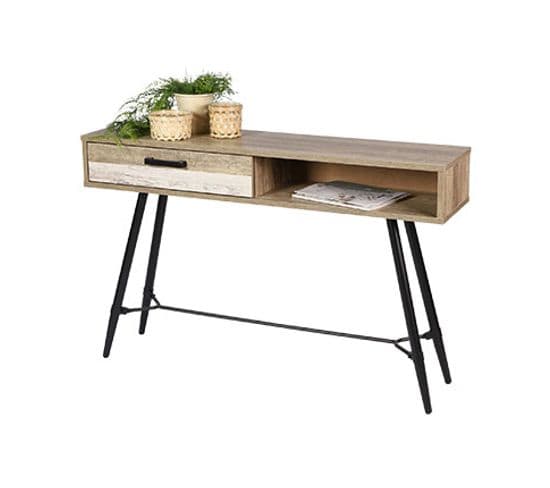 Console 1 Tiroir 120x30x77 Cm Noir Et Naturel - Baxter