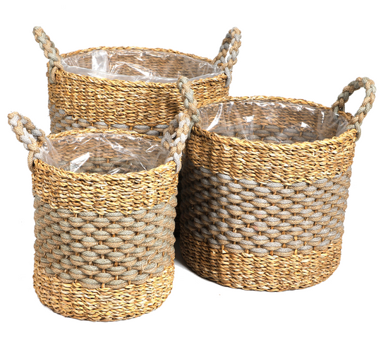 Panier Seagrass En Algue Marine Et Jute  H25cm/h28cm/h32cm Mix