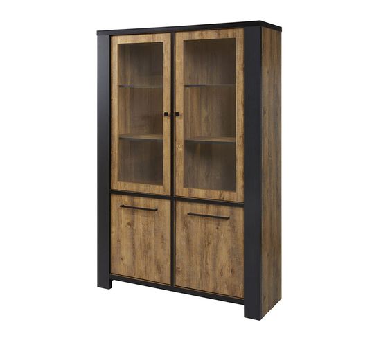 Vitrine 2+2 Portes Coloris Denver Oak Smith - Naturel Fonce