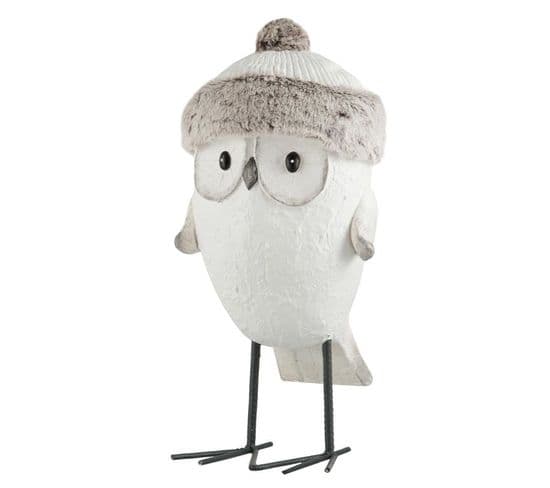 Statue Déco "hibou Avec Bonnet" 52cm Blanc