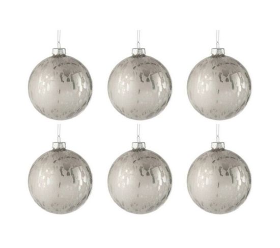 Lot De 6 Boules De Noël "brillant" 8cm Argent