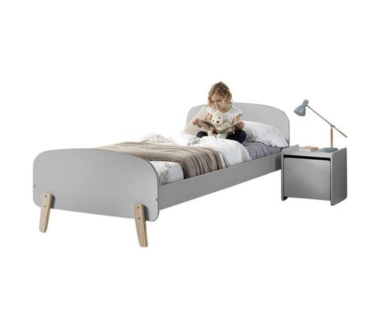 Pack - Lit Enfant et Chevet "kiddy" 90x200cm Gris