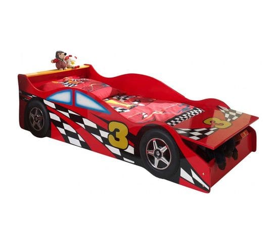 Pack - Lit Enfant Et Matelas "race" 70x140cm Rouge