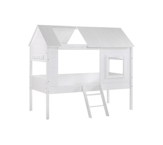 Pack - Lit Cabane Enfant Et Sommier "charlotte" 90x200cm Blanc