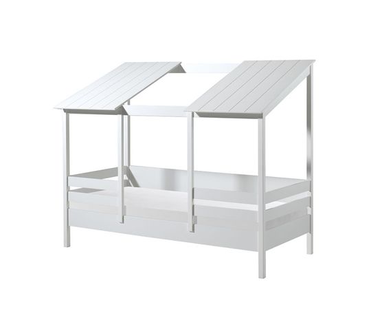 Pack - Lit Cabane Enfant, Sommier et Matelas "housebed I" 90x200cm Blanc