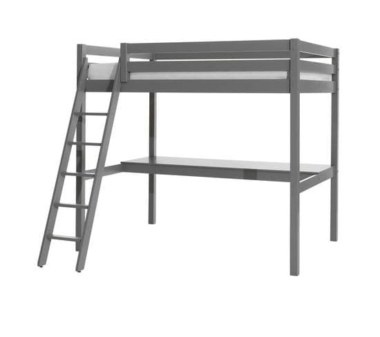 Lit Mezzanine Enfant Et Plan De Travail "pino" 140x200cm Gris