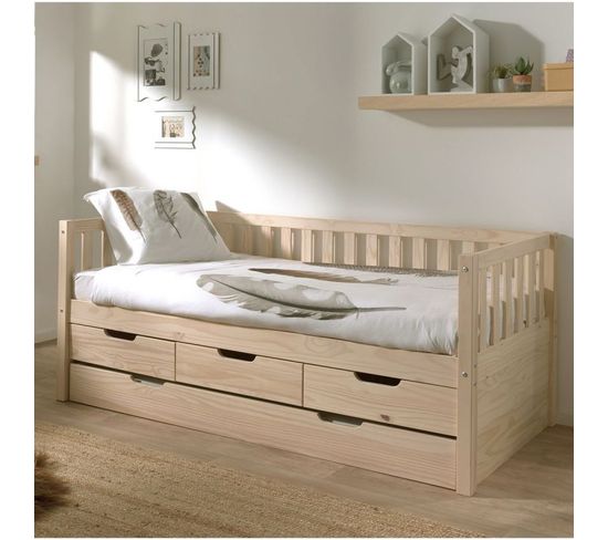 Pack - Lit Capitaine Enfant Et Tiroir De Lit "fritz" 90x200cm Naturel