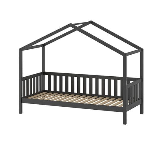 Lit Cabane Enfant "dallas" 90x200cm Anthracite