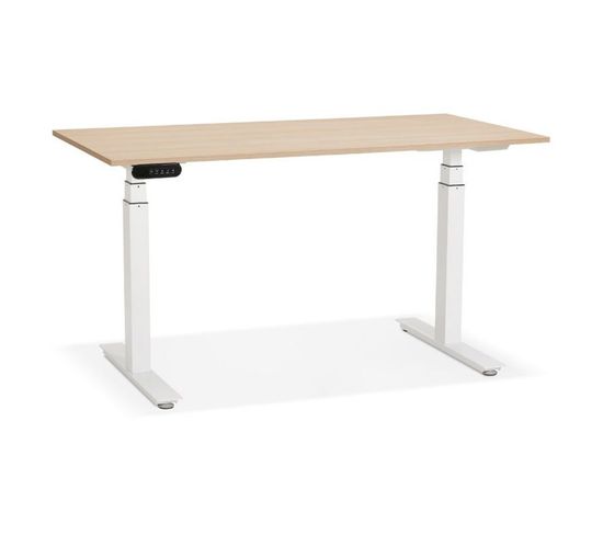 Bureau Design Réglable "électrique" 140cm Naturel Et Blanc