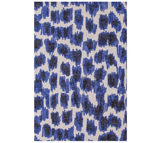 Tapis De Salon Moderne Tissé Plat Taki En Polyester - Bleu Marine - 80x150 Cm