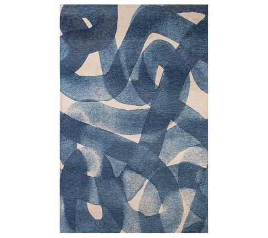 Tapis De Salon Moderne Tissé Plat Tirana En Polyester - Bleu - 80x150 Cm