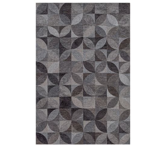 Tapis De Salon Moderne Tissé Plat Rosebud En Polyester - Gris Foncé - 170x240 Cm