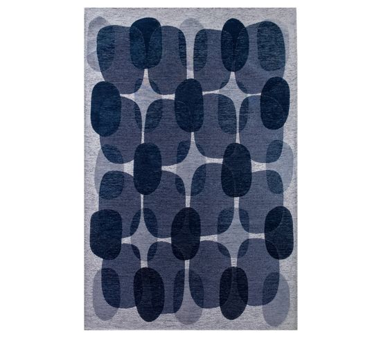 Tapis De Salon Moderne Tissé Plat Black Spice En Polyester - Bleu - 80x150 Cm