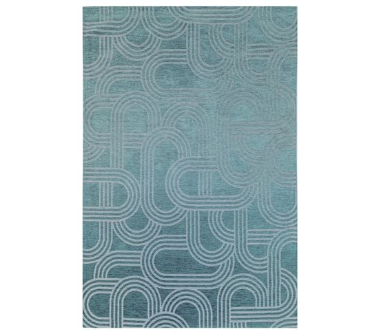 Tapis De Salon Moderne Tissé Plat Fever En Polyester - Bleu Ciel - 140x200 Cm