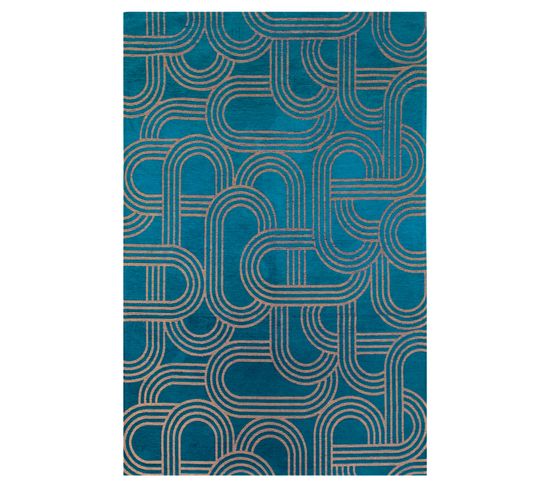 Tapis De Salon Moderne Tissé Plat Fever En Polyester - Bleu - 140x200 Cm