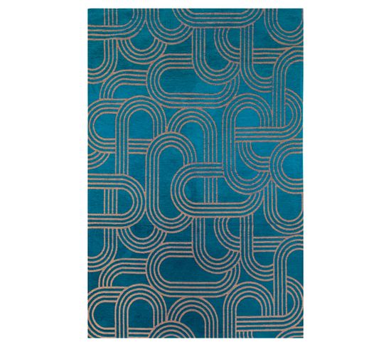 Tapis De Salon Moderne Tissé Plat Fever En Polyester - Bleu - 170x240 Cm