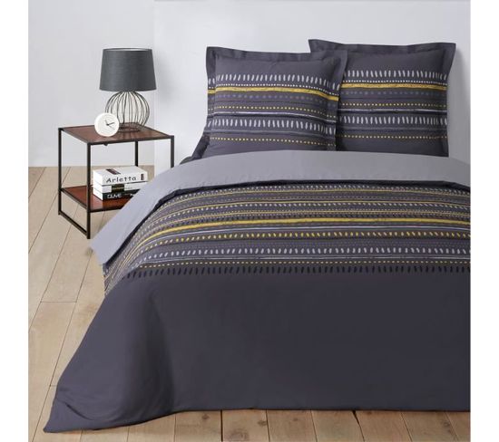 Vision Parure De Couette Gaspard 100% Coton - 200 X 200 Cm - Gris Anthracite