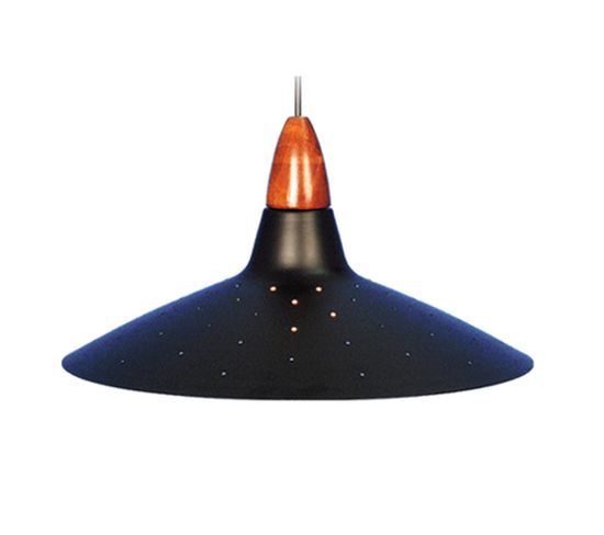 Suspension Cone Dôme Bois Métal  Noir 80 Cm..