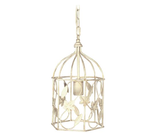 Suspension Lanterne Cage Métal Blanc Or 68 Cm..