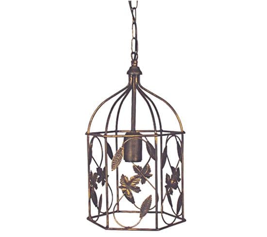 Suspension Lanterne Cage Métal Marron Or 68 Cm..