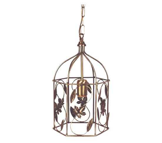 Suspension Lanterne Cage Métal Laiton Vieillir 68 Cm..