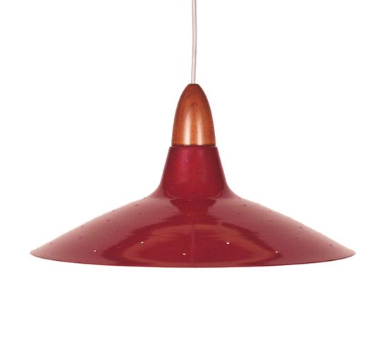 Suspension Cone Dôme Bois Métal  Rouge 80 Cm..