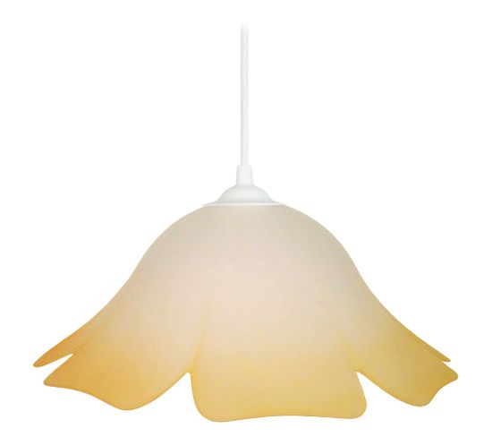 Suspension Dôme Verre  Blanc Jaune 80 Cm..